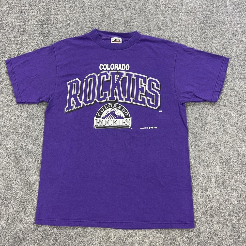 Vintage Colorado Rockies Shirt Mens Large Purple MLB Baseball Tultex Cotton 90s